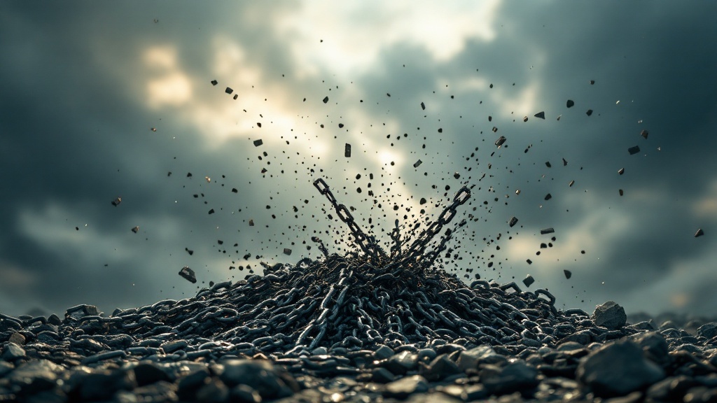 Chains breaking apart, symbolizing the release from limiting beliefs.