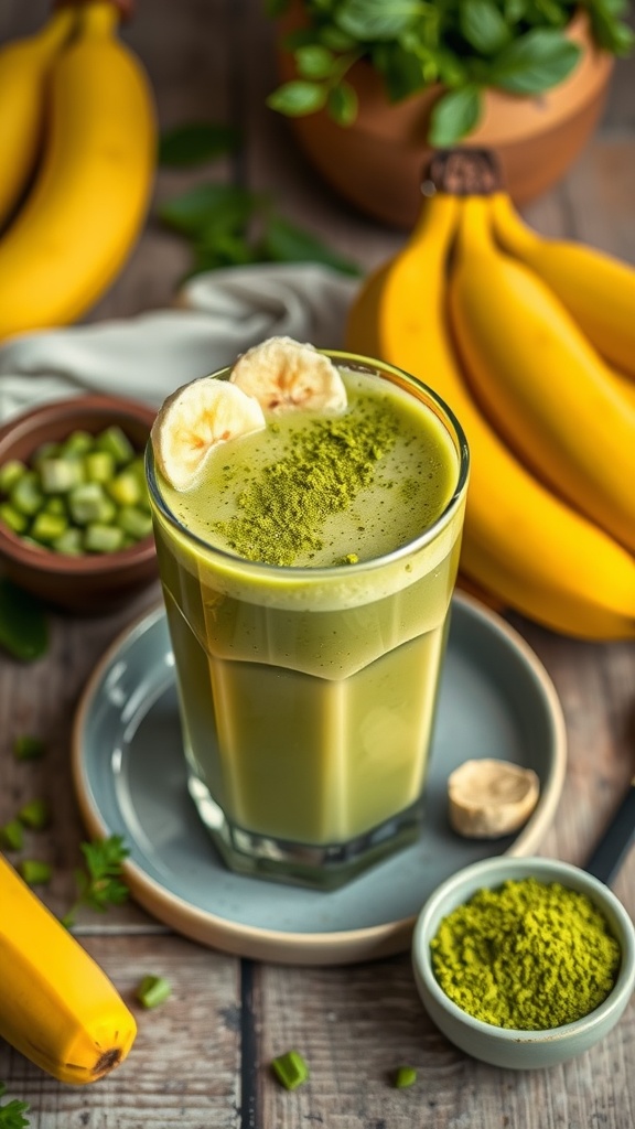 Matcha Green Tea Smoothie with banana and almond milk