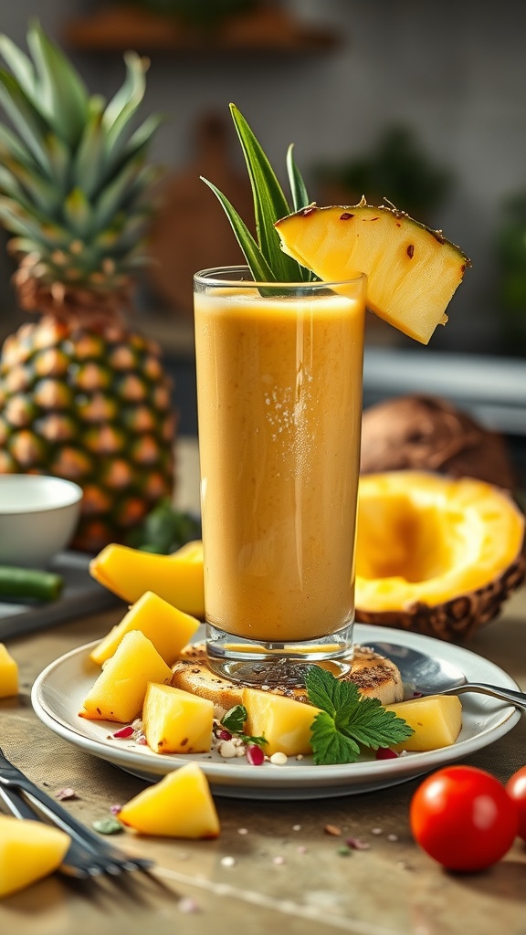 Pineapple Coconut Smoothie with fresh pineapple and coconut ingredients