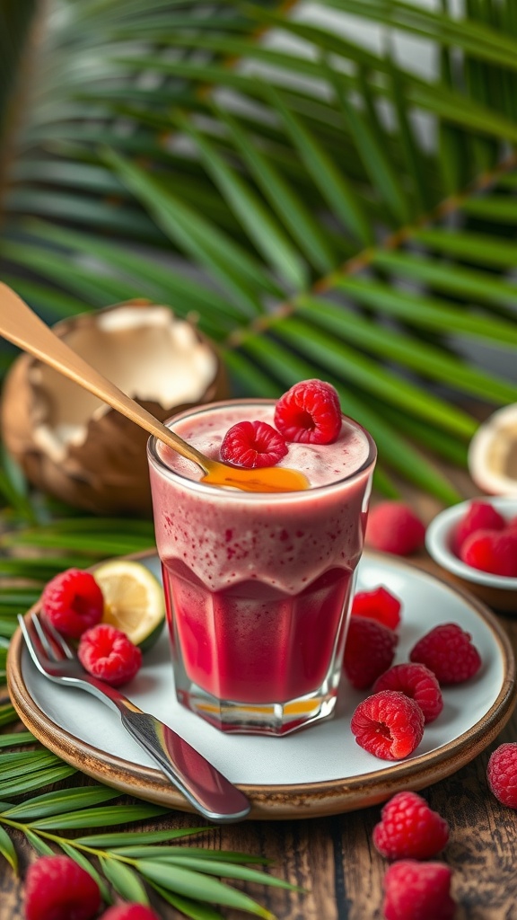 Raspberry Coconut Smoothie with fresh raspberries and coconut milk