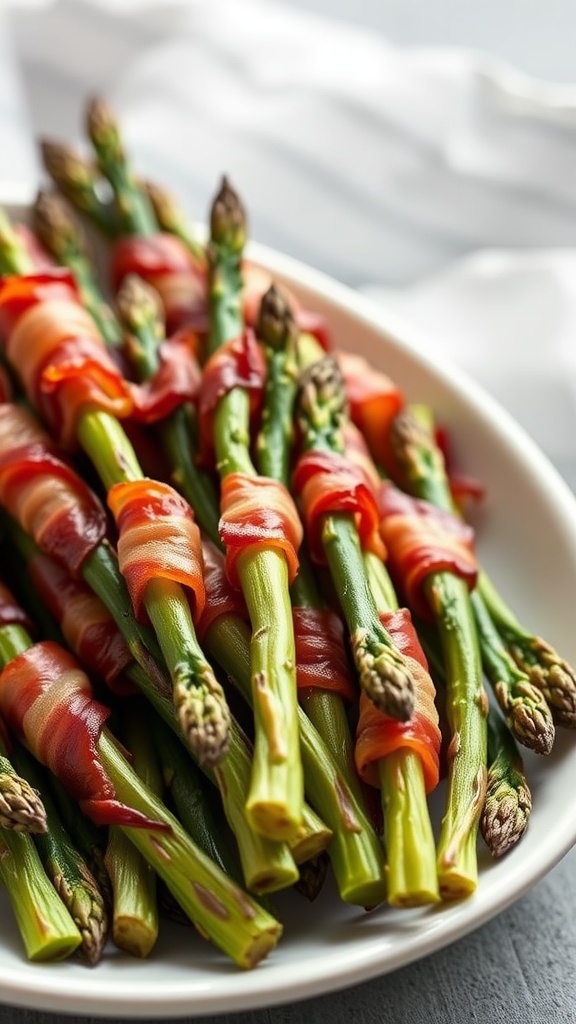 Bacon-wrapped asparagus bundles on a plate