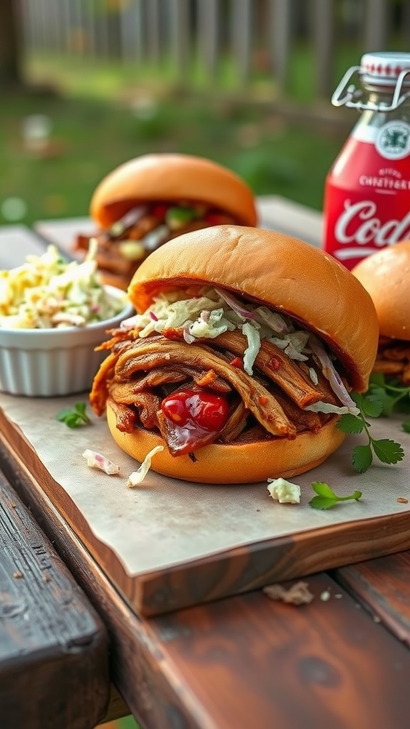 BBQ pulled pork sandwiches with coleslaw
