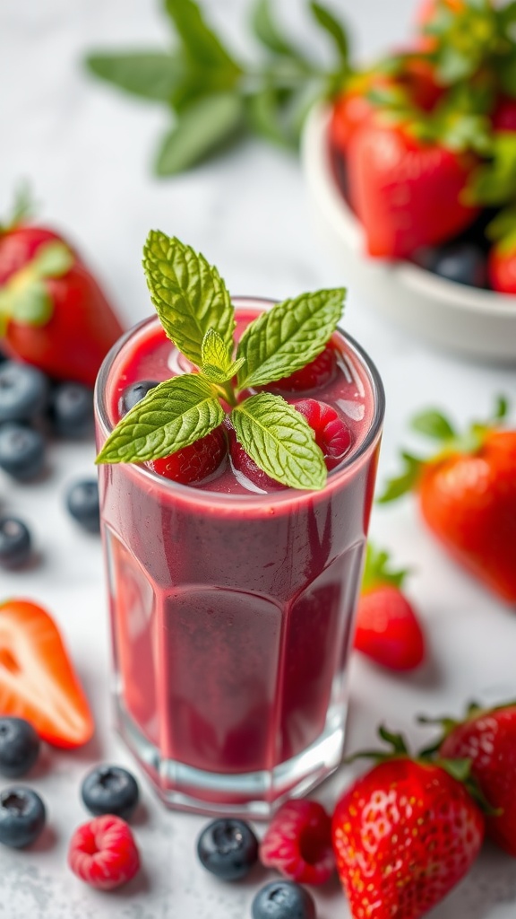 Berry Antioxidant Powerhouse smoothie with fresh berries and mint