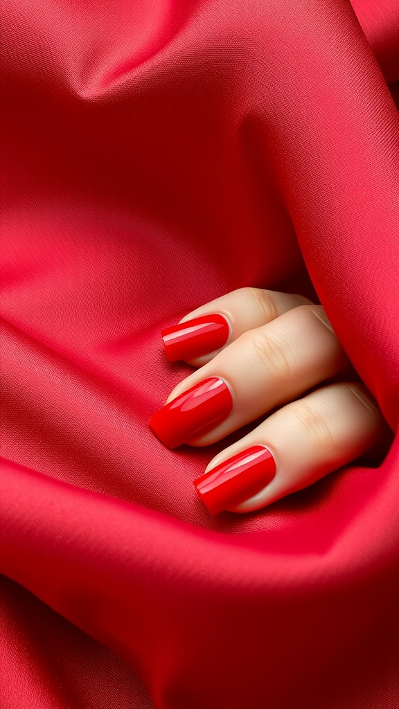 Nails with a bold red to deep burgundy ombre design