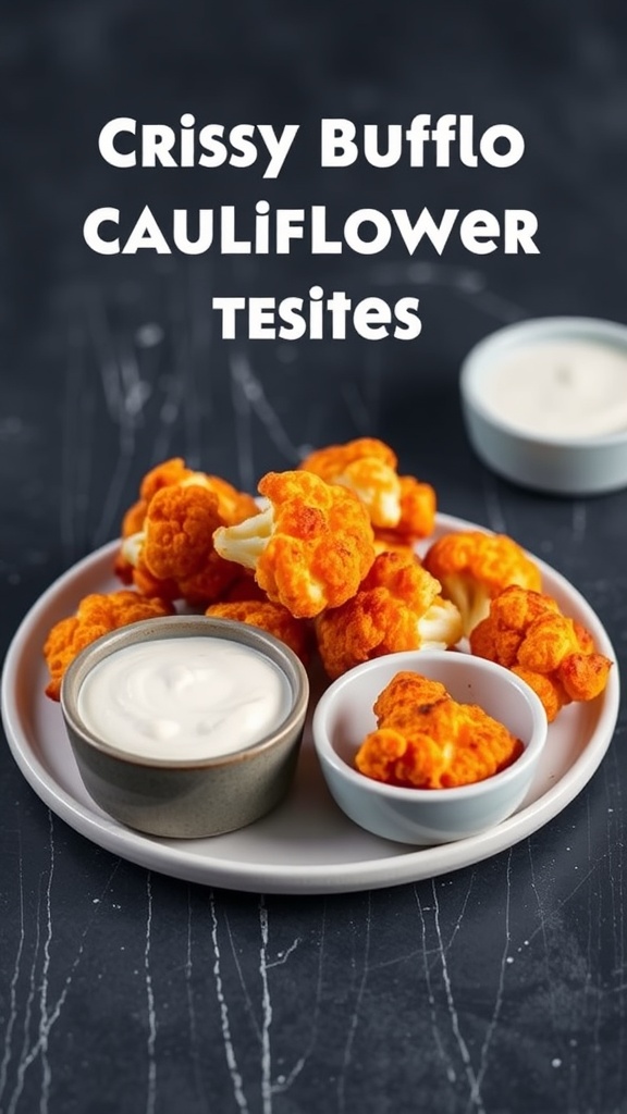 Buffalo Cauliflower Bites served with dipping sauces