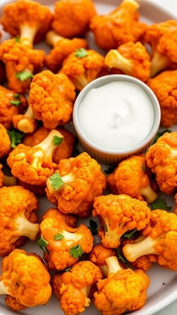Buffalo cauliflower bites with dipping sauce