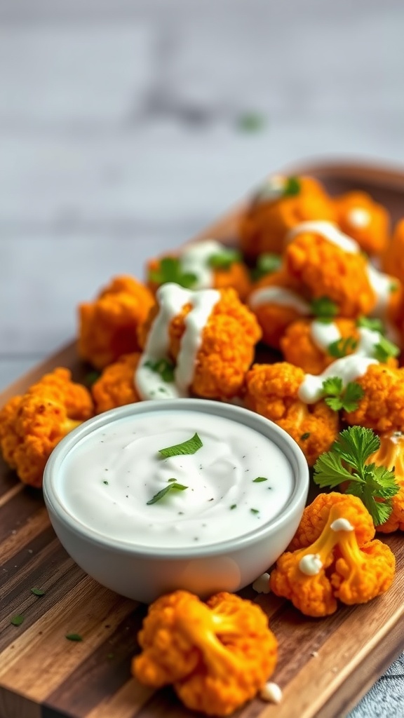Buffalo cauliflower bites served with blue cheese dressing