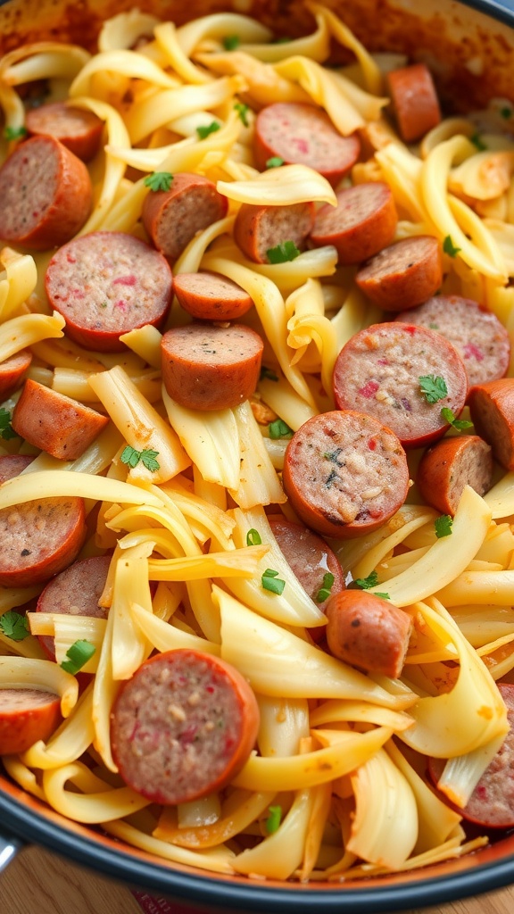 Keto cabbage casserole with pork sausage and cheese