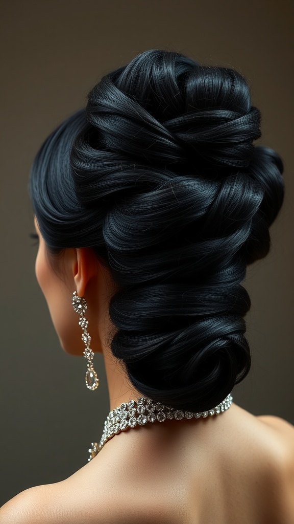 Elegant hairstyle featuring caviar black hair color