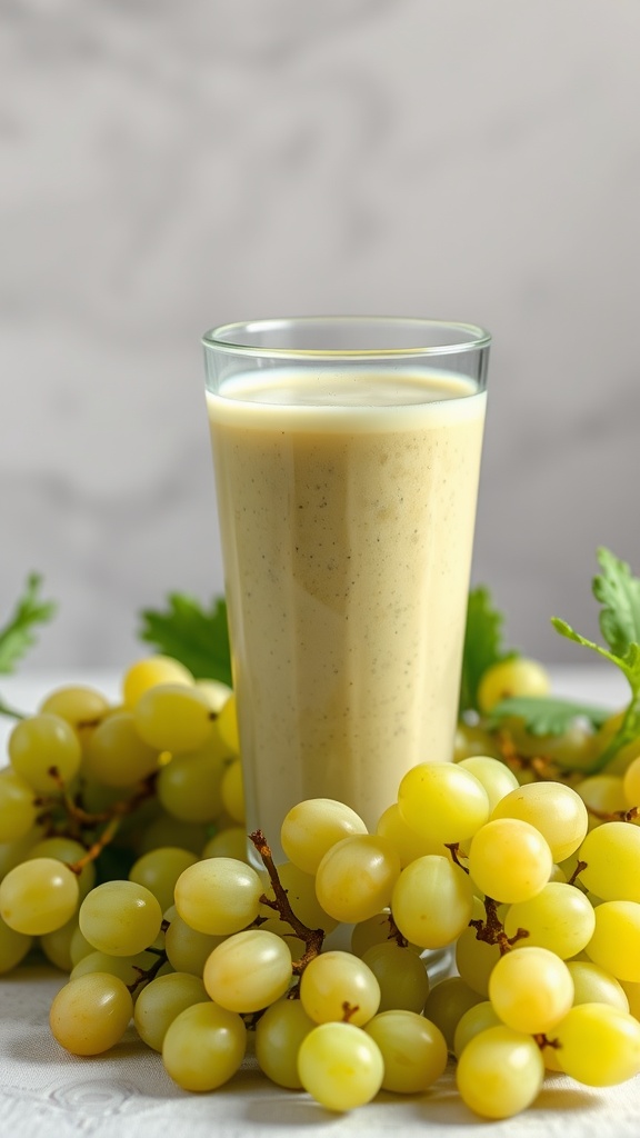 A refreshing green smoothie made with celery and green grapes.