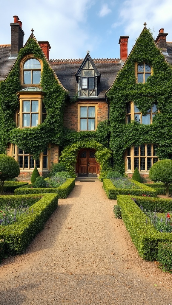 Charming English manor with greenery and gardens