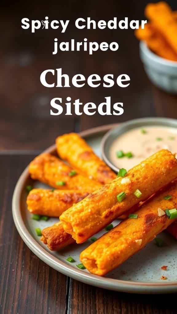 Delicious Cheddar and Jalapeño Cheese Sticks served on a plate.