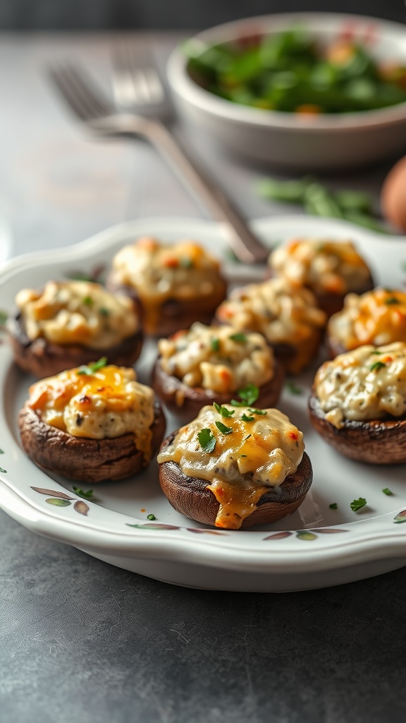 Delicious cheese-stuffed mushrooms on a platter