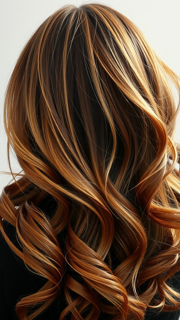 Chestnut brown hair with balayage highlights styled in loose curls