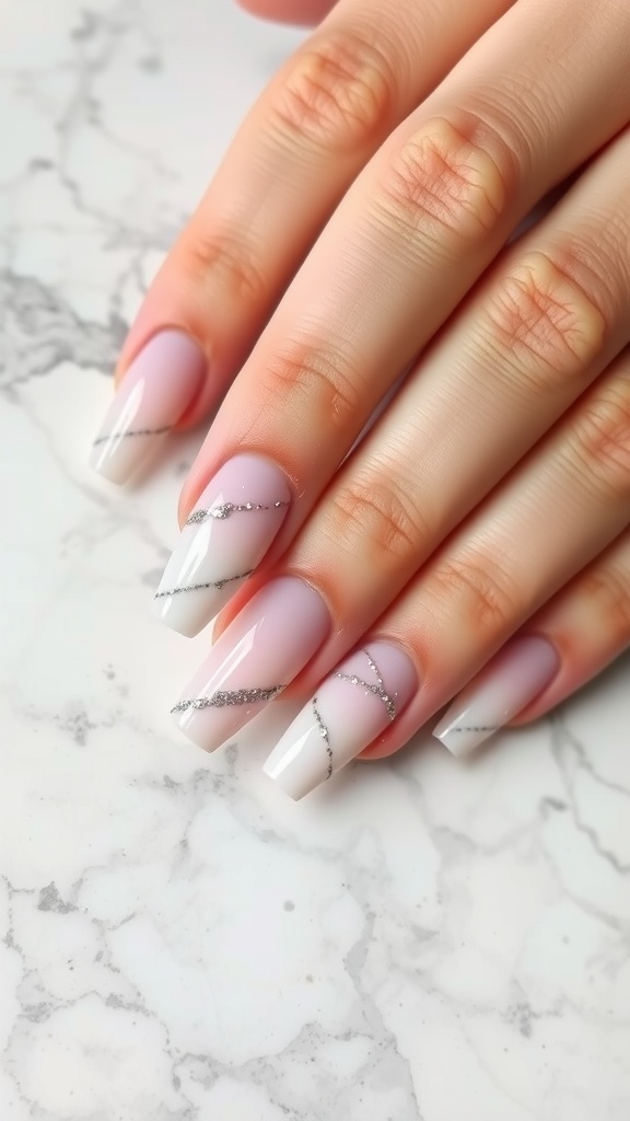 Chic marble nail design with glitter accents