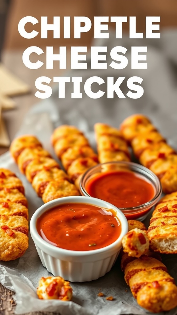 Delicious chipotle cheese sticks served with dipping sauce