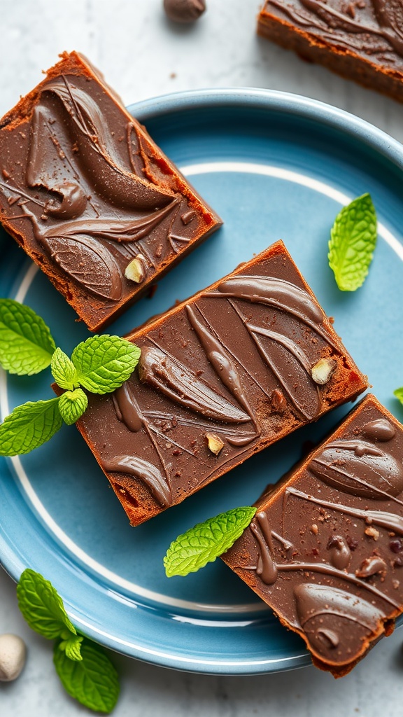 Chocolate Mint Protein Bars on a blue plate