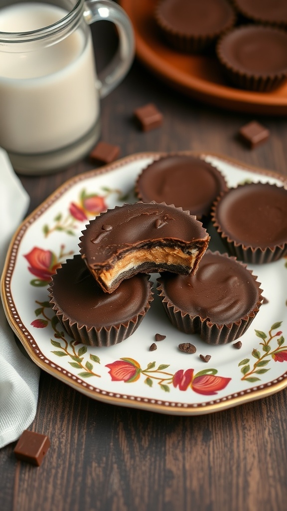 Delicious homemade chocolate peanut butter cups on a decorative plate