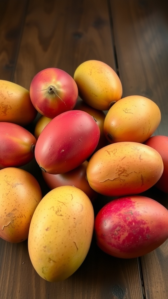 A selection of ripe mangoes suitable for mango sticky rice.