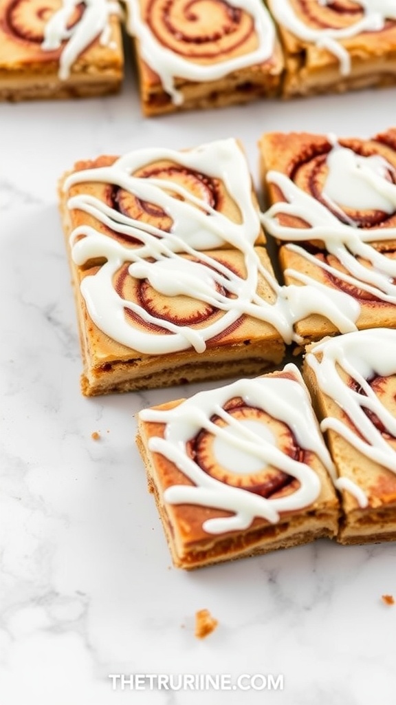 Delicious Cinnamon Roll Keto Bars drizzled with frosting.