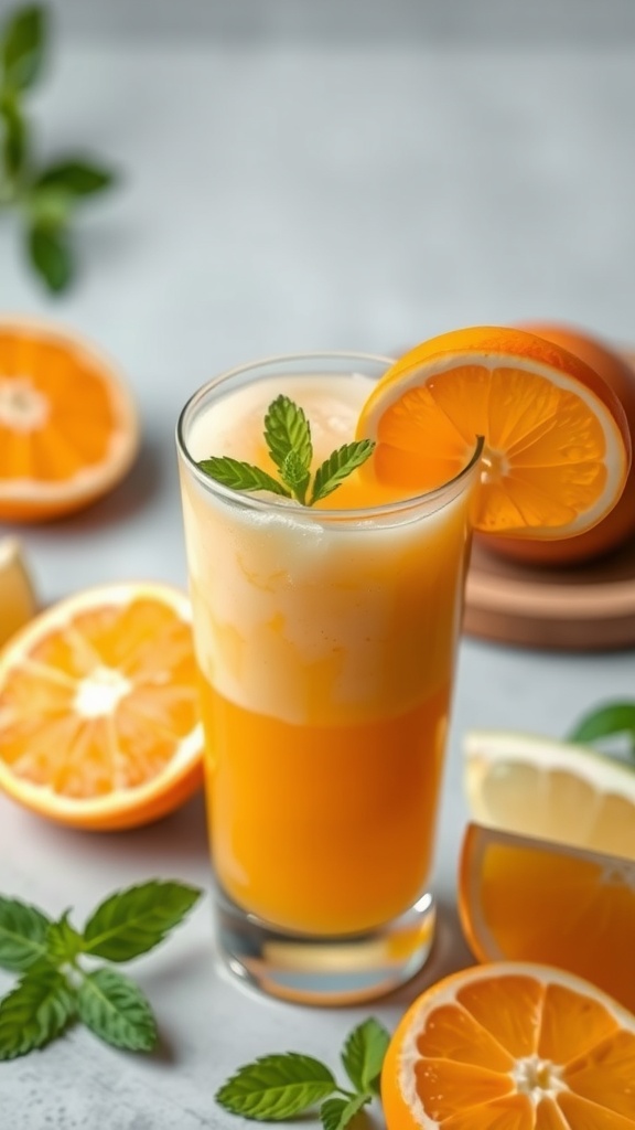 Citrus smoothie in a glass with orange and lemon slices