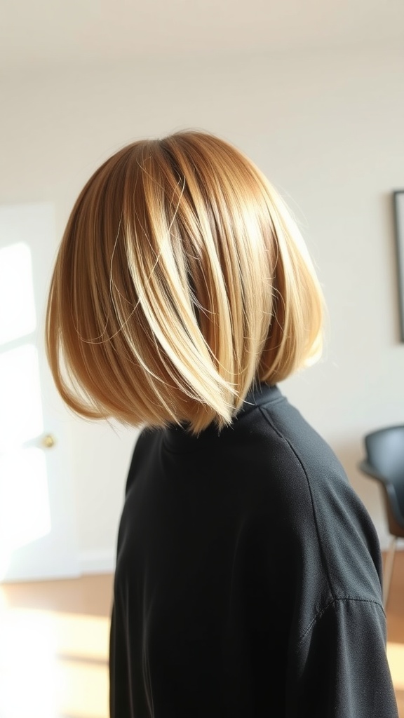 Shoulder-length classic lob haircut with face-framing highlights