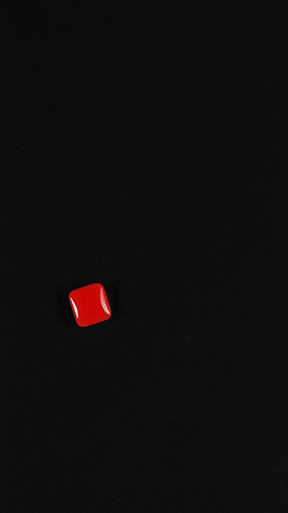 A single red square nail on a black background.