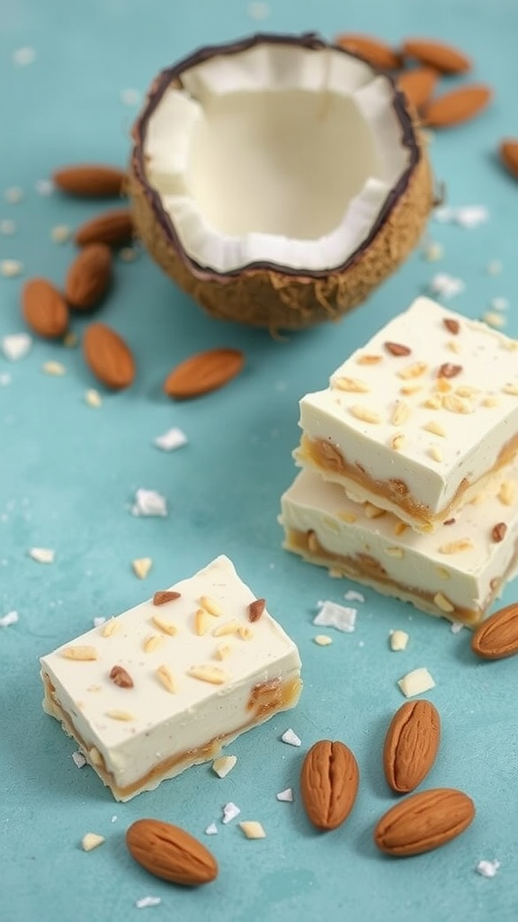 Coconut Almond Joy Bars with almonds and coconuts