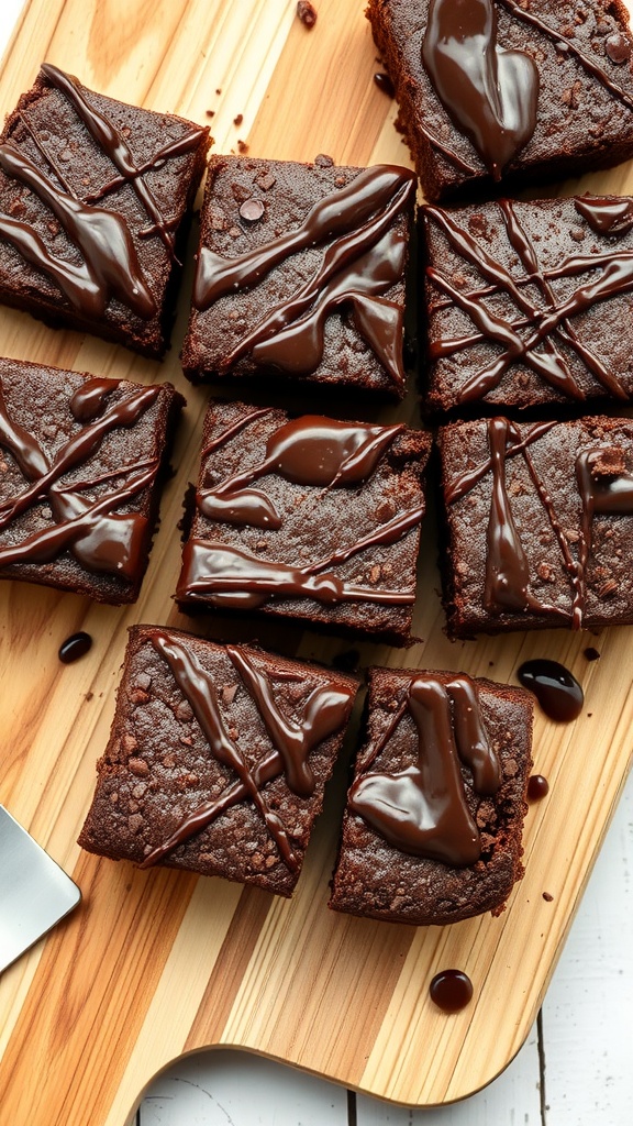 Delicious coconut flour brownies cut into squares with a drizzle of chocolate.