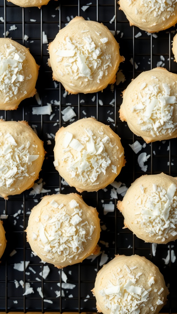 Keto coconut macaroons on a cooling rack