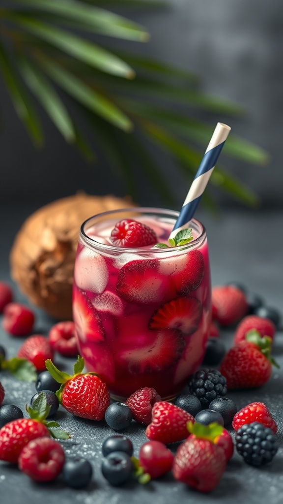 A refreshing smoothie made with coconut water and mixed berries.