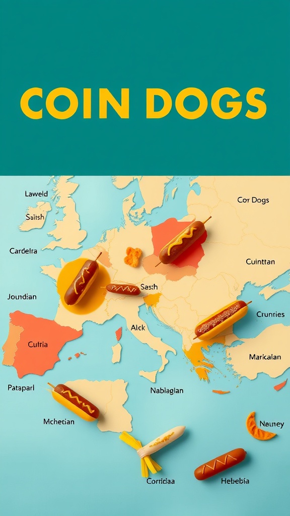 A variety of corn dogs represented on a map.