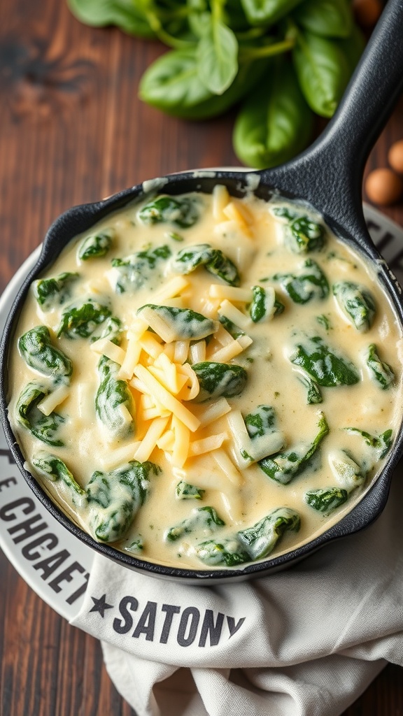 A creamy spinach dish topped with melted cheese