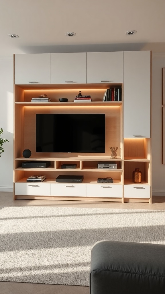 Modern entertainment center with storage and TV