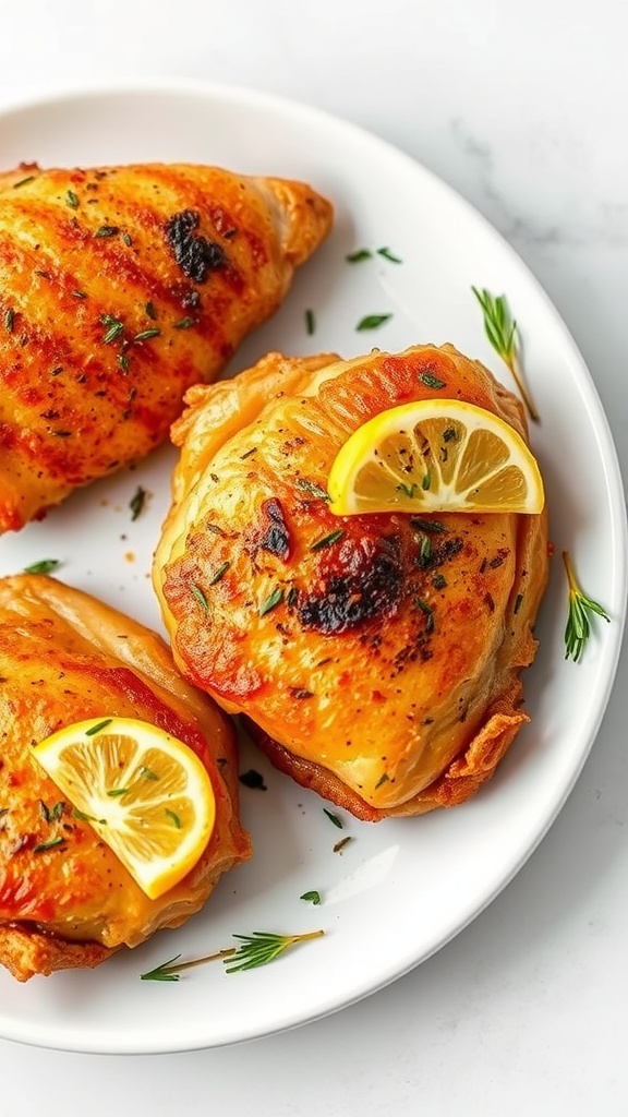 Crispy baked chicken thighs with lemon and herbs