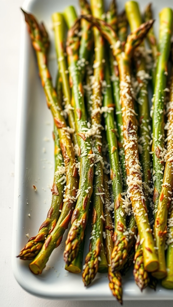 A plate of crispy Parmesan asparagus spears.