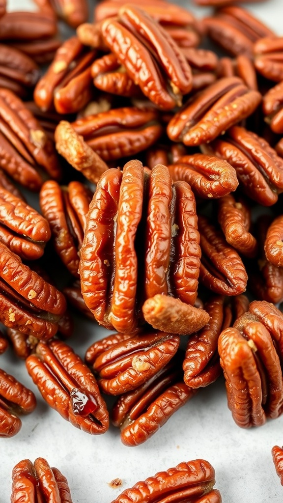 Close-up of crispy, candied pecans
