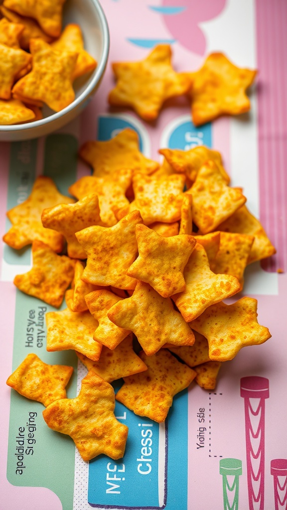 A stack of star-shaped curry spiced cheese crisps