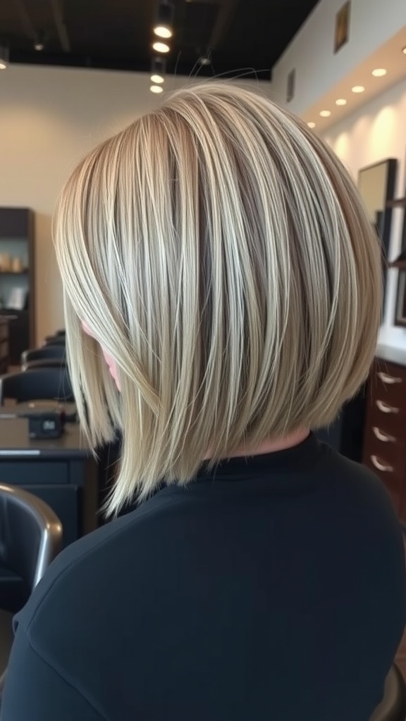 A stylish bob haircut in dark ash blonde with subtle highlights