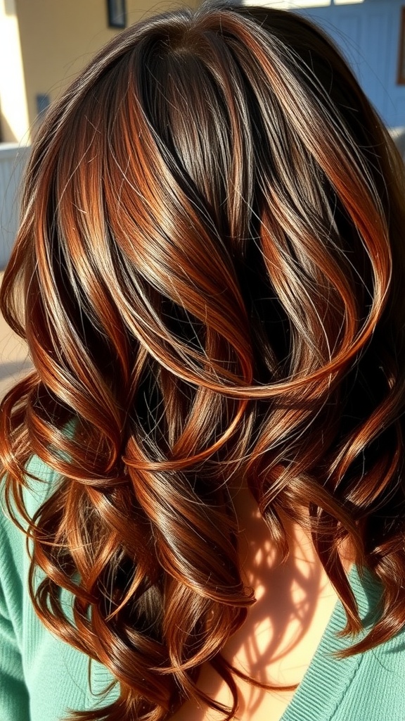 Dark chocolate hair color with auburn highlights
