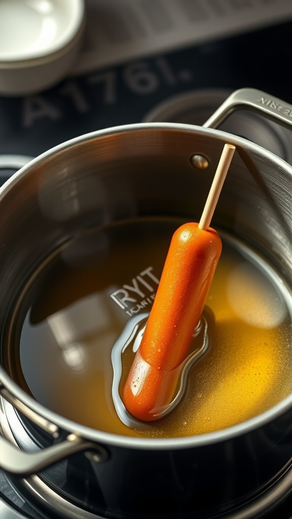 Corn dogs frying in oil