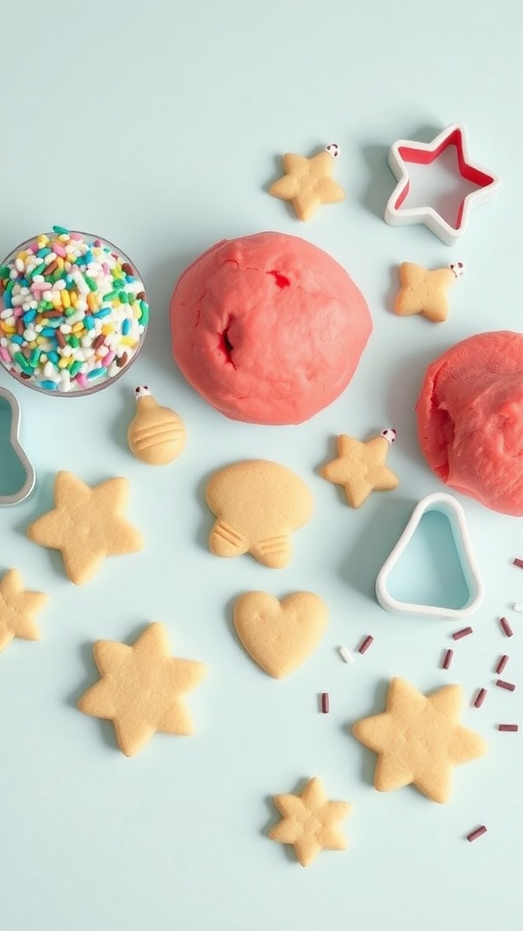Colorful edible playdough with cookie cutters and sprinkles