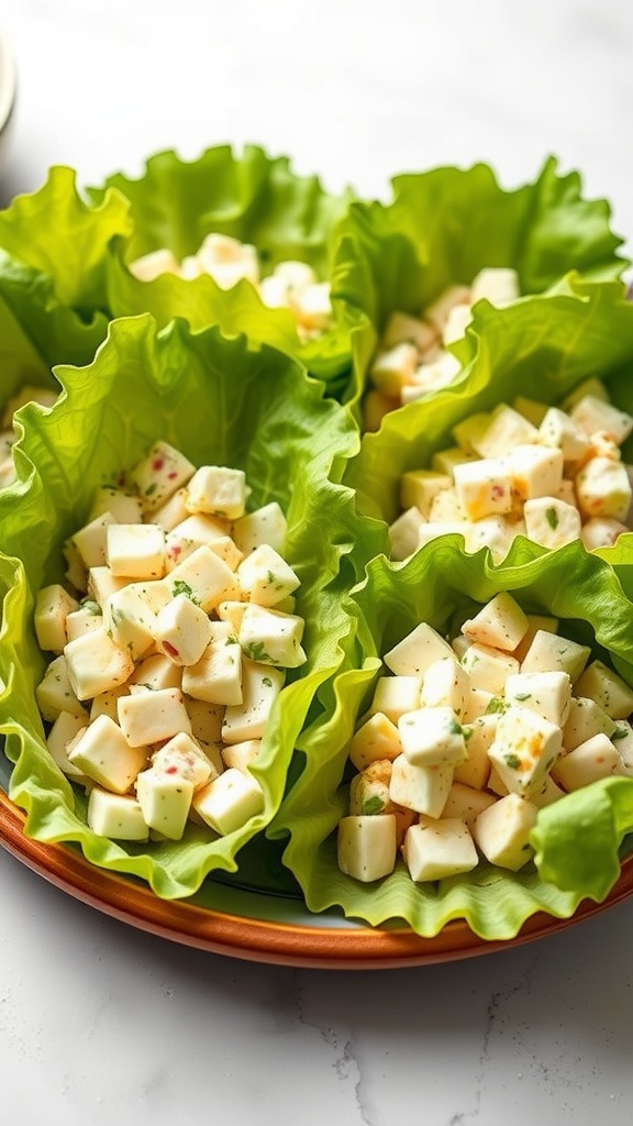 Egg salad wrapped in lettuce leaves