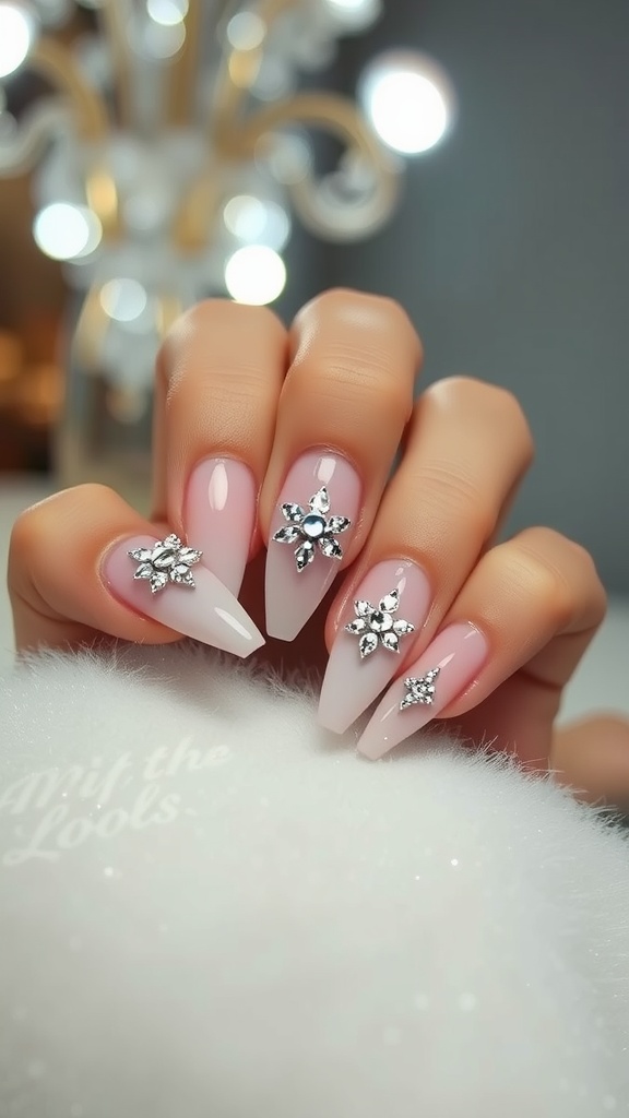 Elegant almond nails with rhinestone embellishments