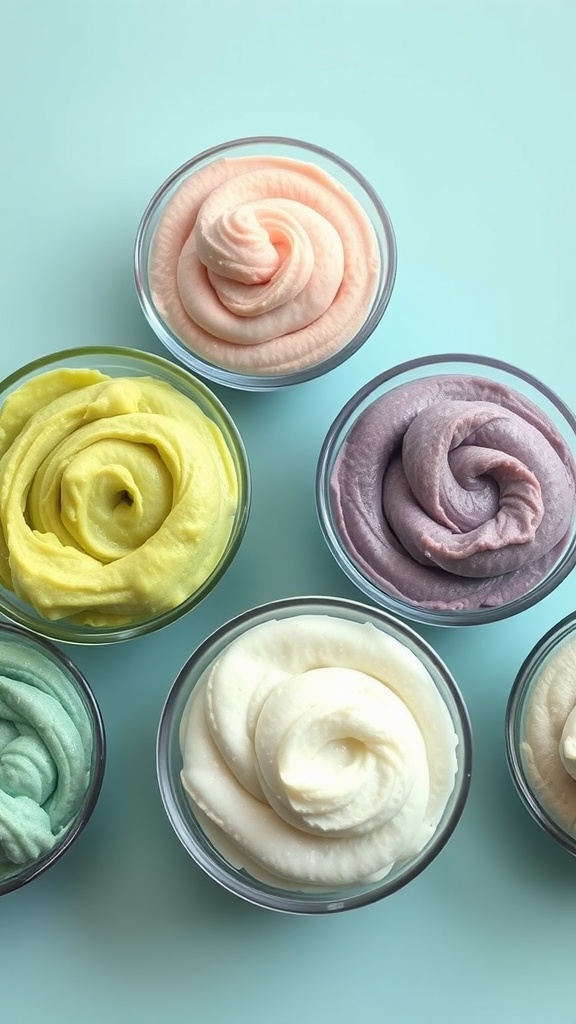 Colorful fluffy slime in bowls
