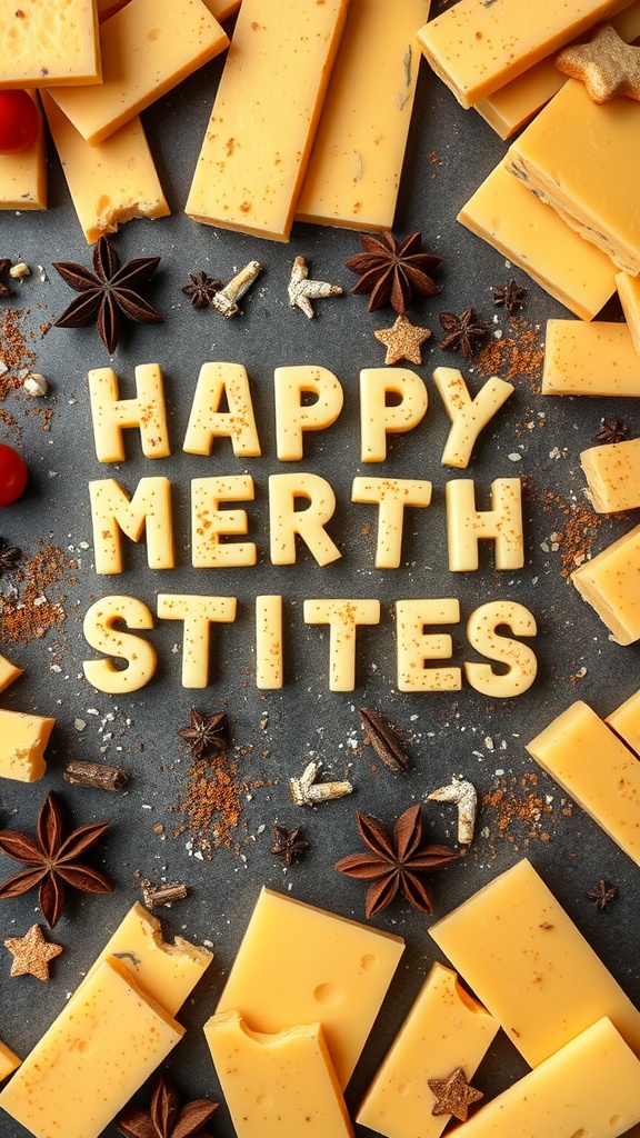 Festive cheese sticks with holiday spices, arranged attractively on a table.