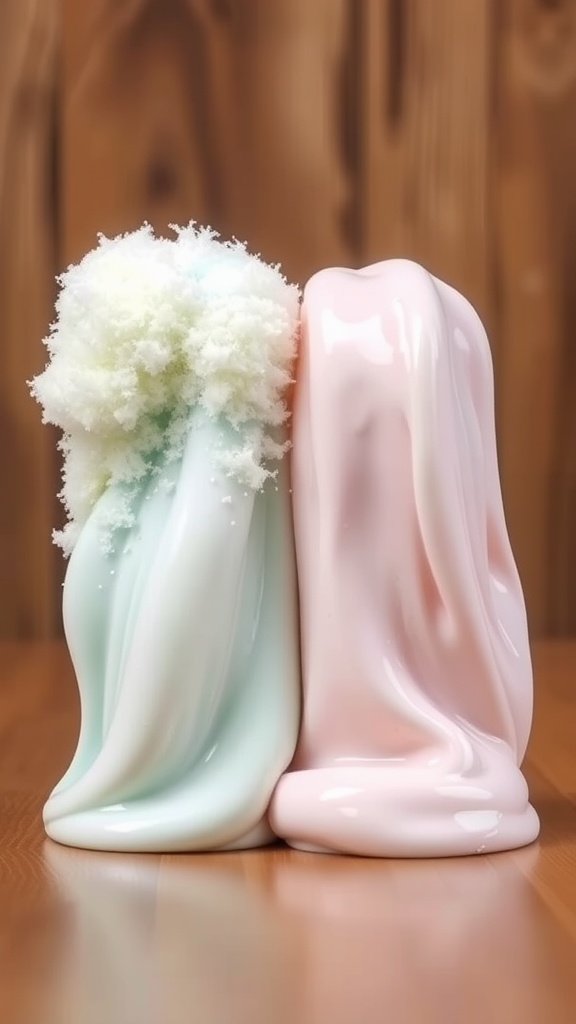 A comparison of fluffy slime and traditional slime showcasing their different textures.