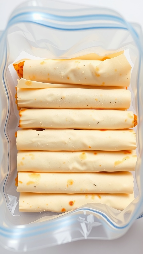 Frozen chicken taquitos ready for storage