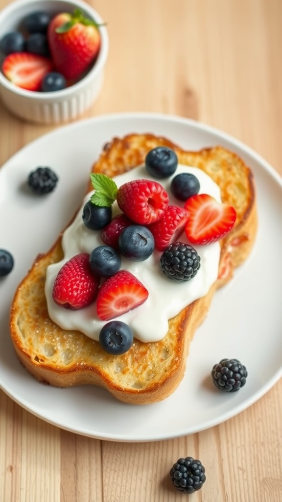 French toast topped with yogurt and fresh berries