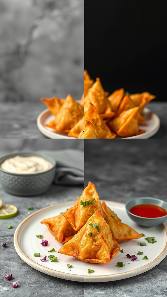 Deliciously crispy crab rangoon served with dipping sauces.